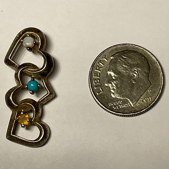 .Vintage Lenox Triple Heart Sterling Silver Multi Gem Pendant. 1.25” long - Picture 2 of 4